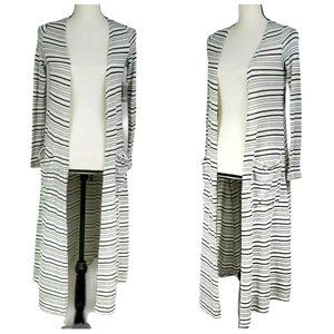 LuLaRoe Sarah Cardigan Womens XS Ivory Black Striped Sweater Duster Longline NEW